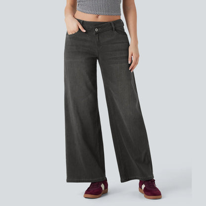 Low Rise Zipper Pockets Baggy Wide Leg Jeans