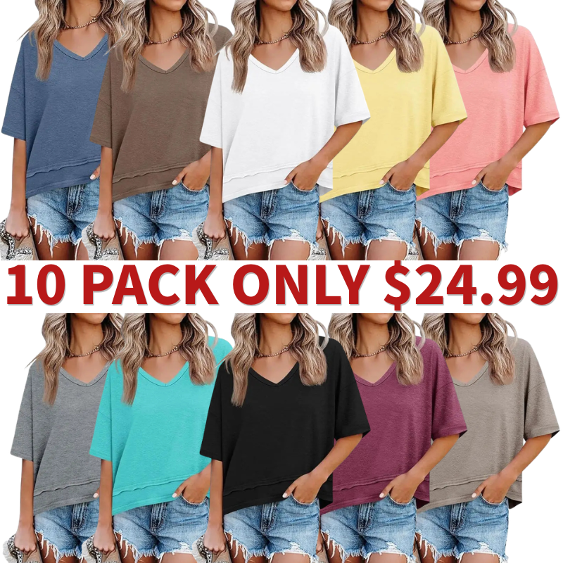 Womens Short Sleeve Shirts Summer V Neck Casual Top