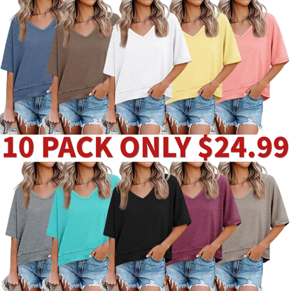 Womens Short Sleeve Shirts Summer V Neck Casual Top