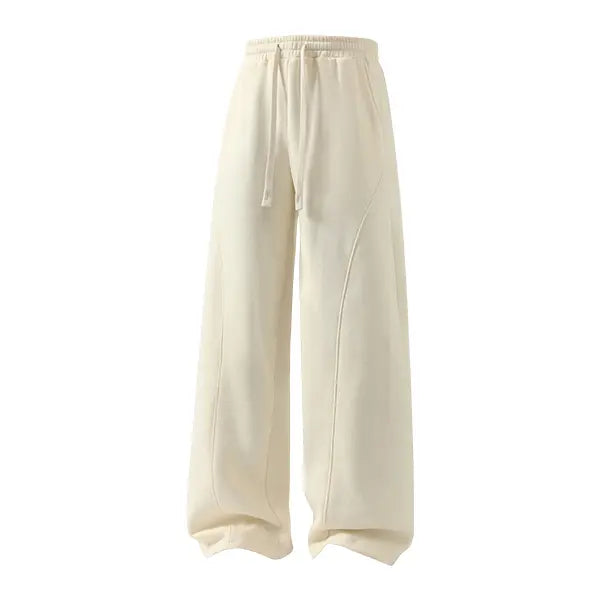 Men's Solid-Color Drawstring Pants with Curved Blade Design