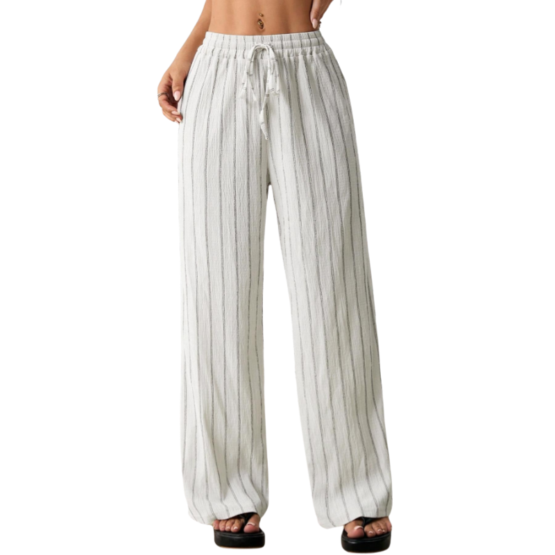 Women's Striped Waist-Tie Loose Pants