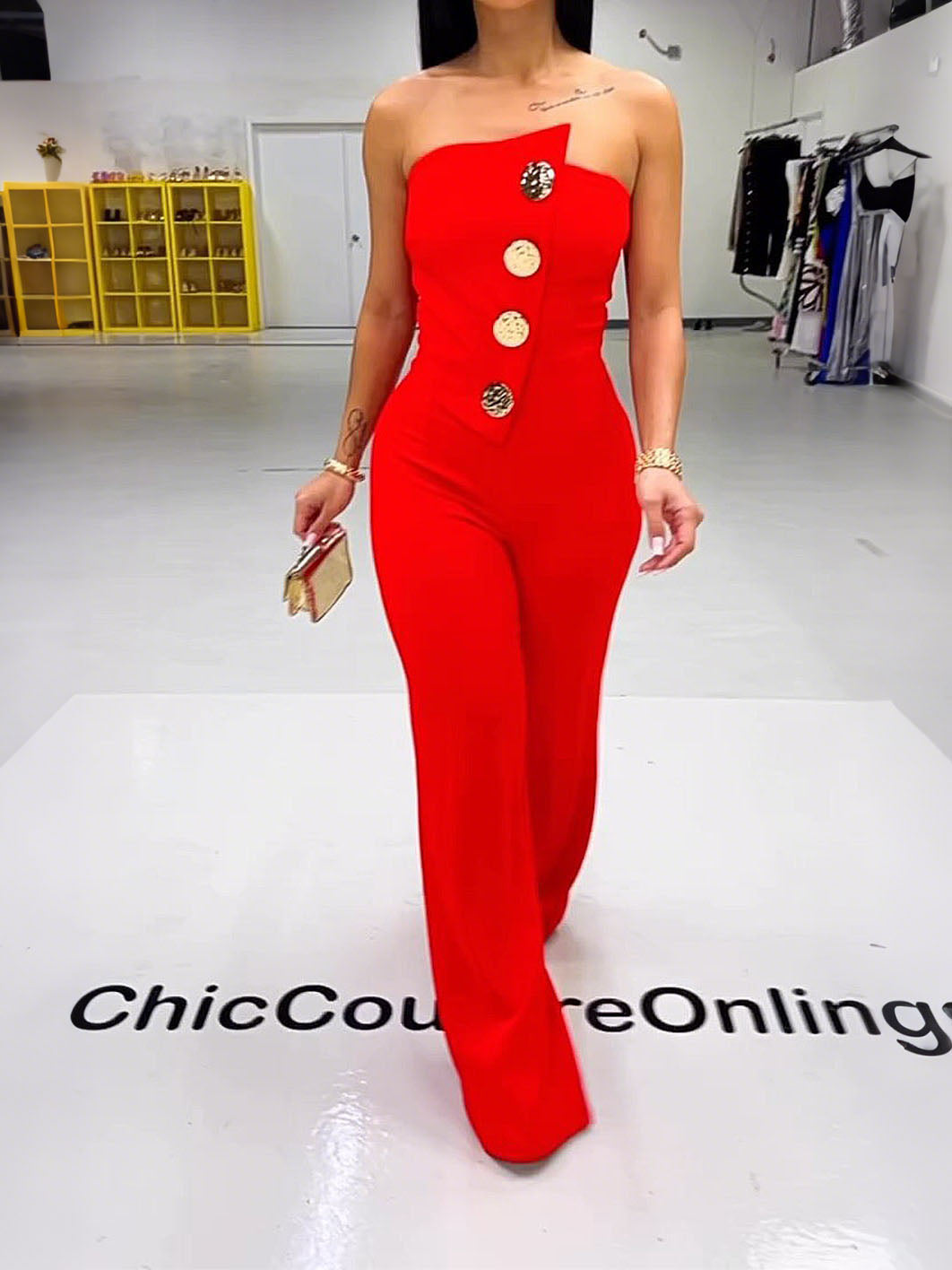 Fashion Tube Top Button Tube Top & Pants Set