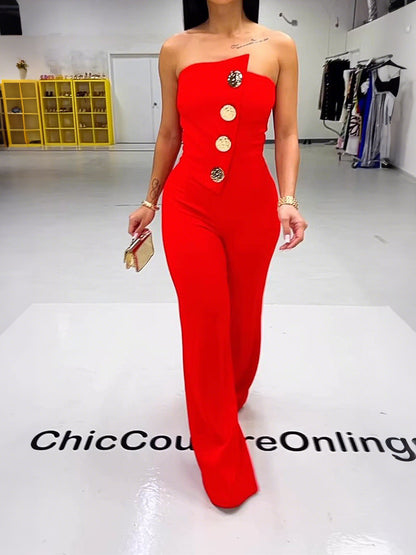 Fashion Tube Top Button Tube Top & Pants Set