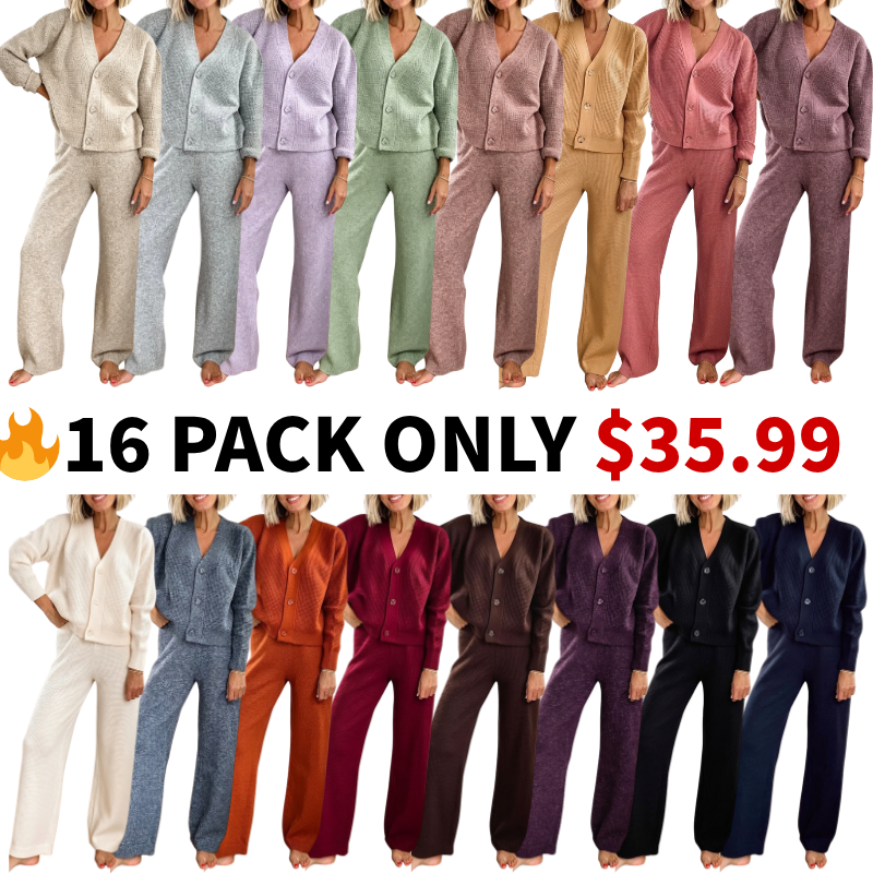 Last Day Flash Sale | 50% OFF Textured Knit Button Cardigan Matching Pants Two-Piece Outfit