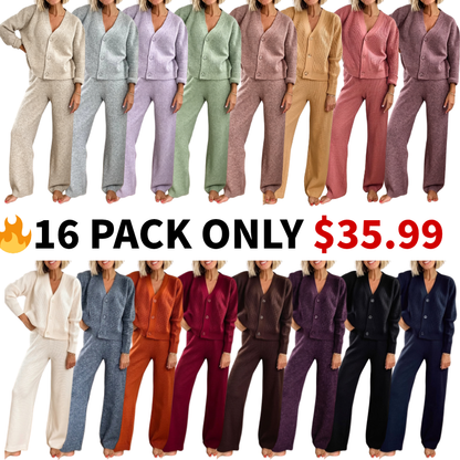 Last Day Flash Sale | 50% OFF Textured Knit Button Cardigan Matching Pants Two-Piece Outfit