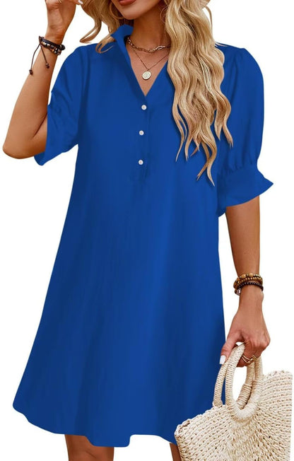 Womens Summer Shirt Mini Dresses with Pockets
