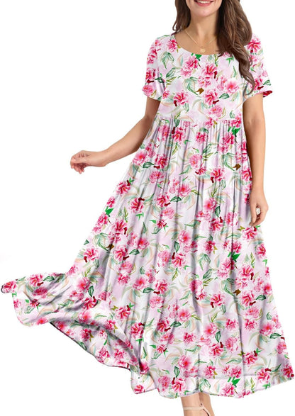 Women Casual Loose Bohemian Floral Dress Maxi Summer Beach Dresses