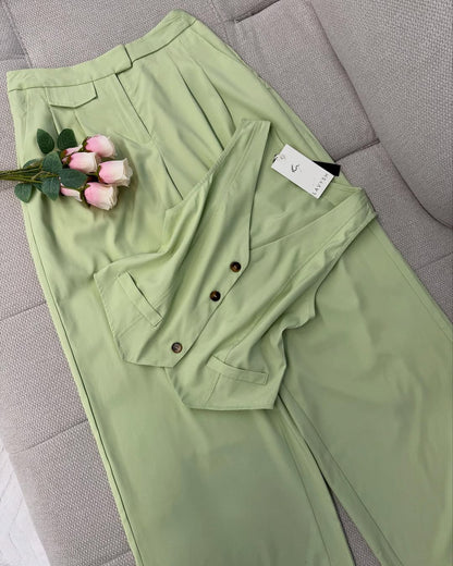 Solid Color Casual Button Vest & Pants Set