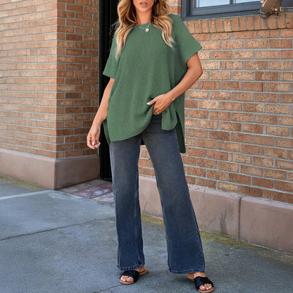 Summer Oversized Cozy Ribbed Knit Top