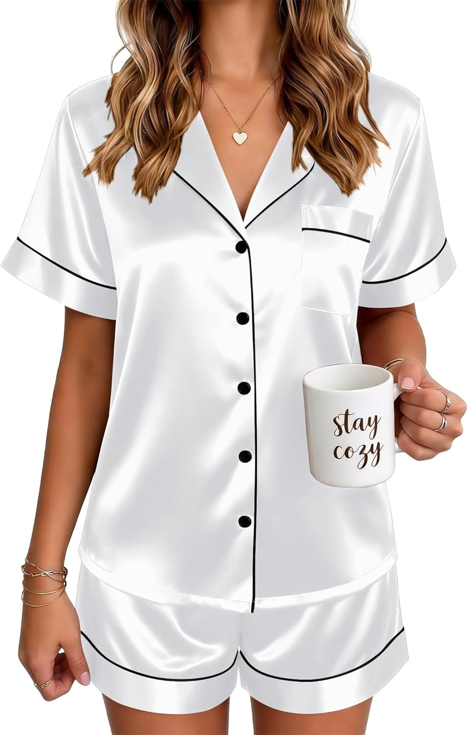 🔥Women's Silk Pajamas for Women Short Sleeve Button Down Sleepwear