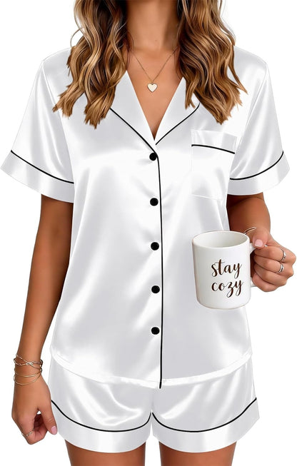 🔥Women's Silk Pajamas for Women Short Sleeve Button Down Sleepwear