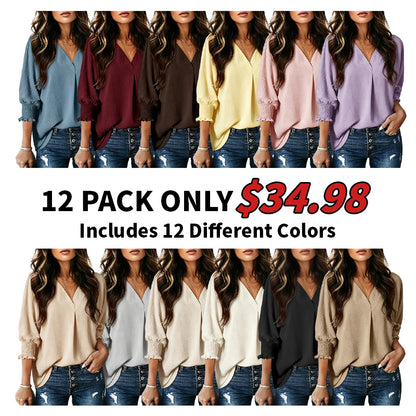 Women's V-Neck 3/4 Sleeve Oversized Tunic Tops