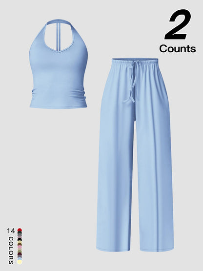 Women's Quick-Dry Sports Tank Top, Casual High-Waisted Bell Bottoms Two Piece Set