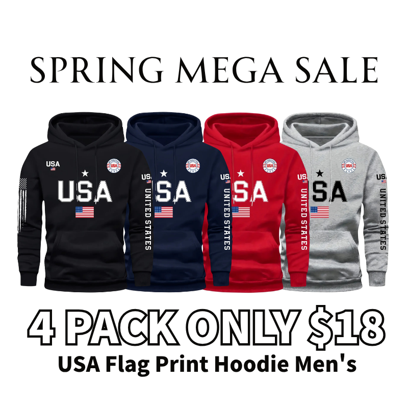 USA Flag Print Hoodie Men's Fleece Sweatshirt