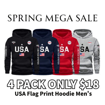 USA Flag Print Hoodie Men's Fleece Sweatshirt