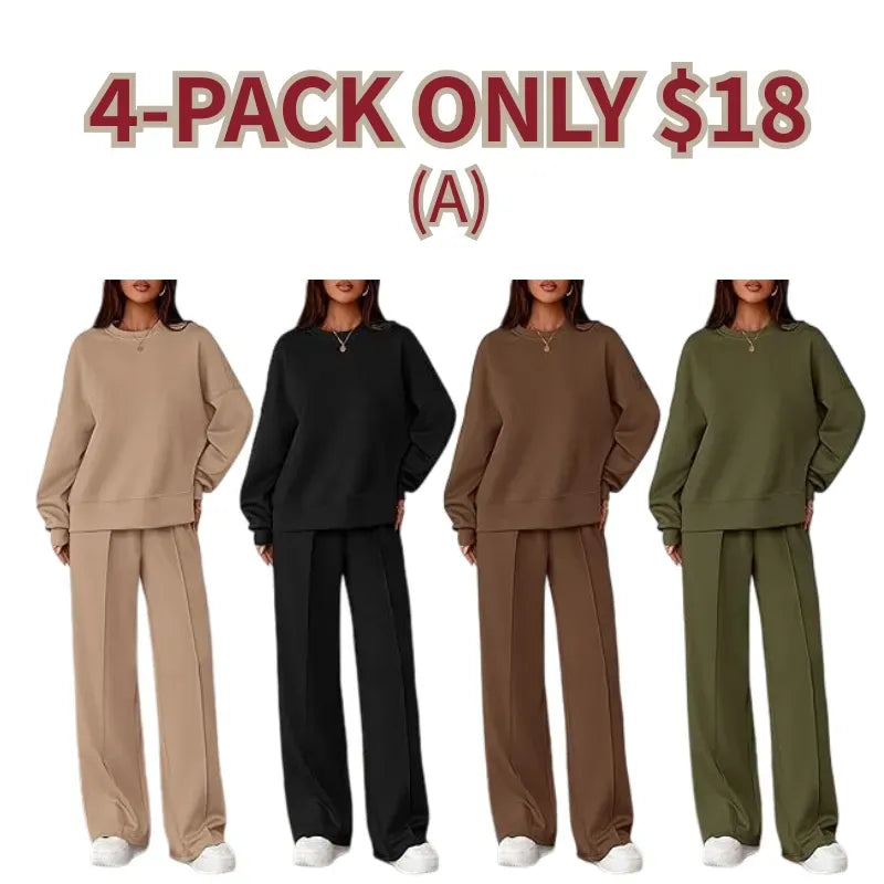 Women Spring & Fall Long Sleeve Wide Leg Pants Sweatsuit