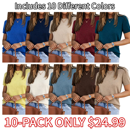 Last day discount🔥🔥Women's Crew Neck  Knit Top-Casual Pullover SummerVibes 2026