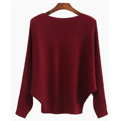 🔥New Years Sale✨️Women's Boat Neck Bat Sleeve Knitted Sweater