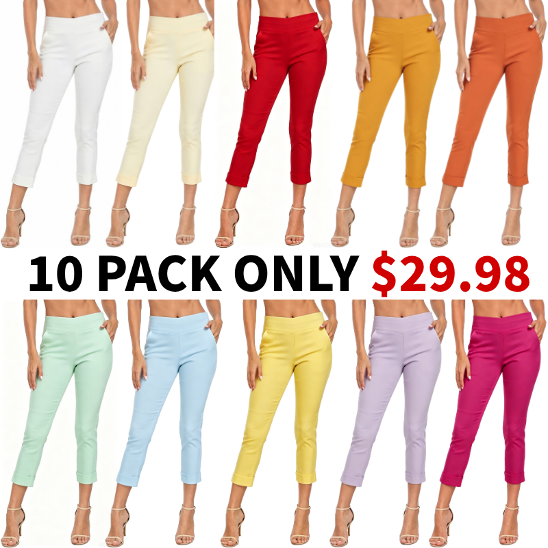 Women’s Capri Pants with Pockets Dressy Casual Stretch Trouser Straight Leg