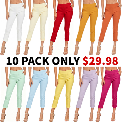 Women’s Capri Pants with Pockets Dressy Casual Stretch Trouser Straight Leg