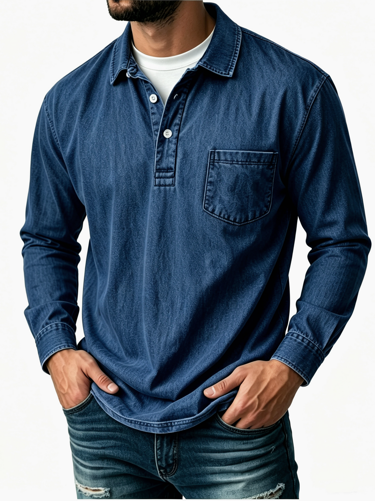 Men's Casual Washed Cotton-Linen Polo Shirt