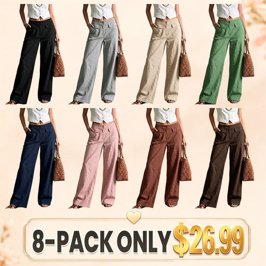 Women's Solid Color High-waisted Casual Loose Cotton Linen Wide-leg Pants