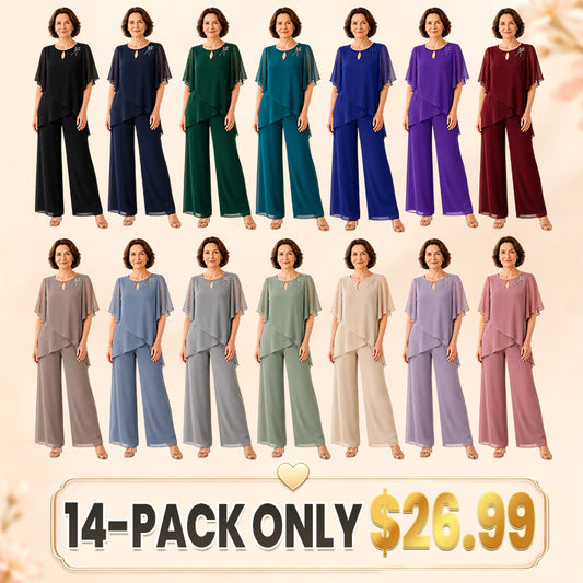 💝💝Embellished Keyhole Chiffon Overlay Pant Set