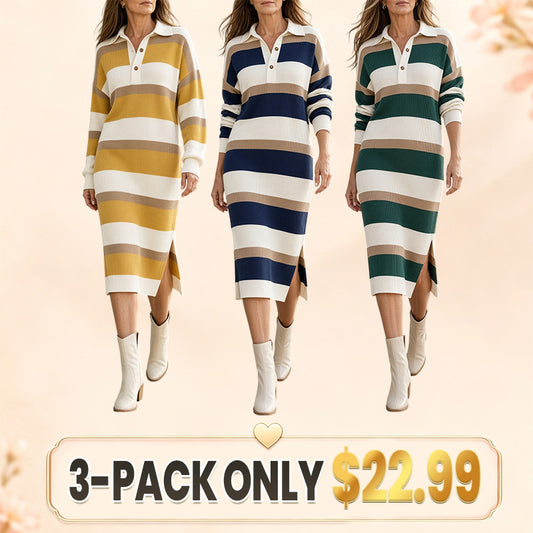 Retro Stripe Polo Knit Dress