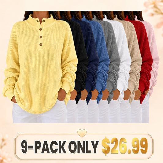 Women’s Waffle Knit Button Neck Pullover