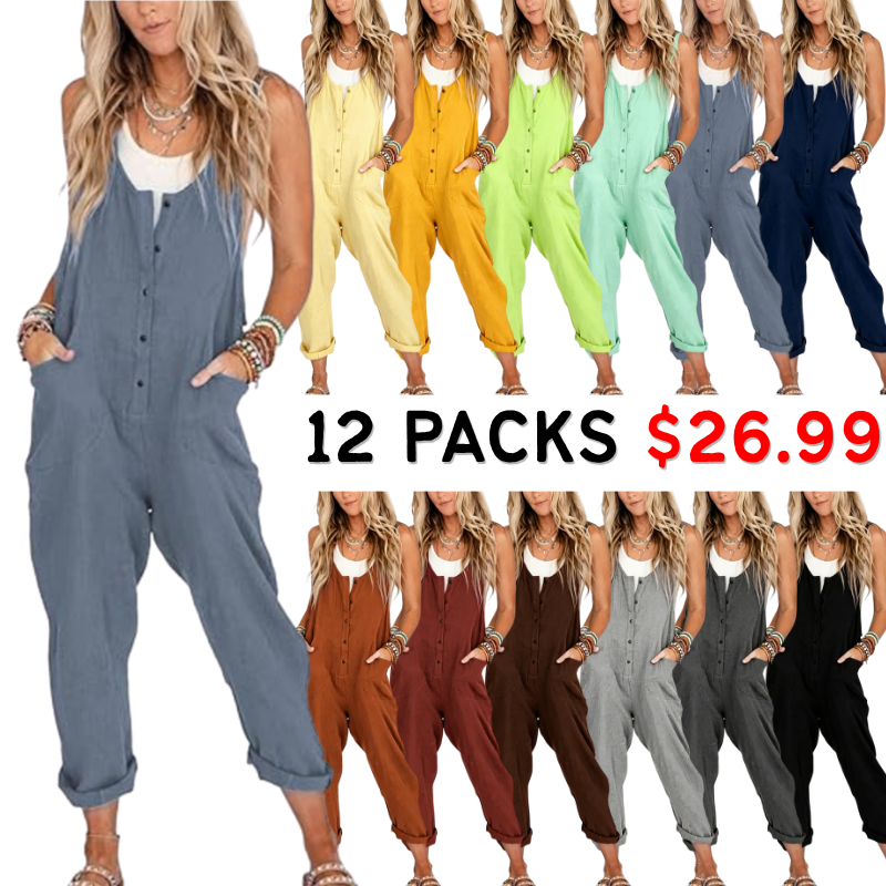 Womens Overalls Cotton Linen Loose Jumpsuits