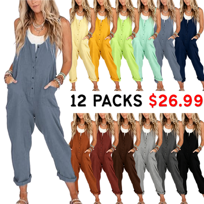 Womens Overalls Cotton Linen Loose Jumpsuits