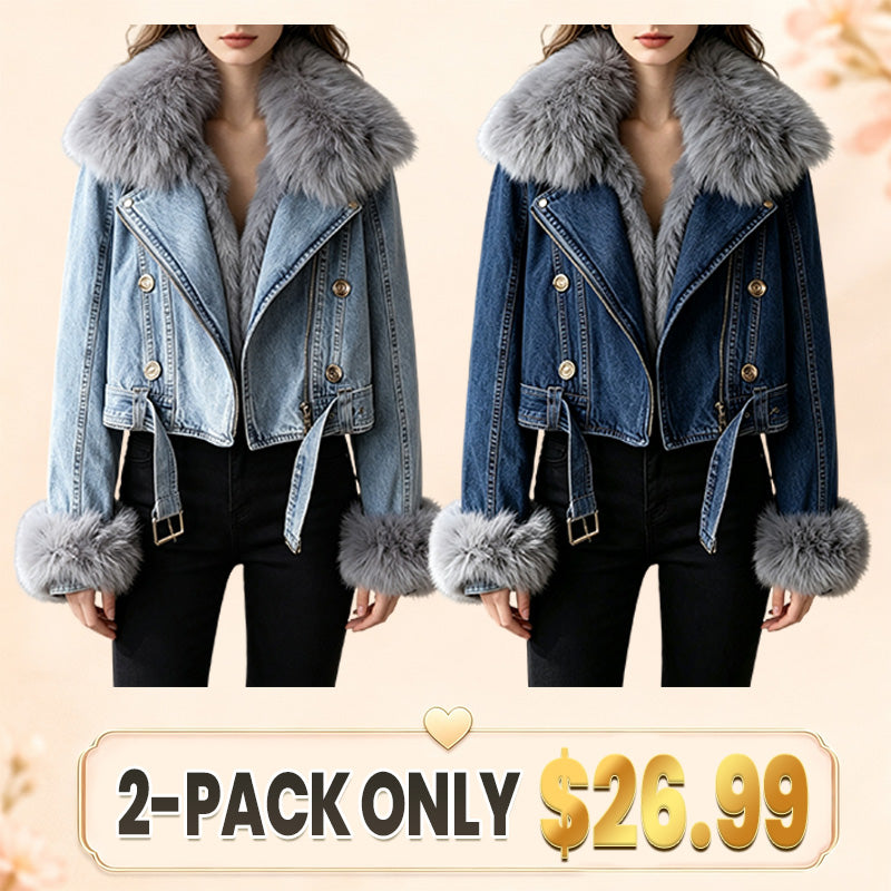 Luxe Lined Fox Fur Denim Coat