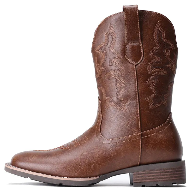 Men's Embroidered Western Square Toe Ankle Boots