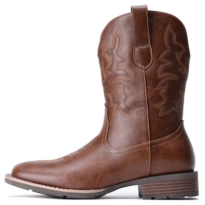 Men's Embroidered Western Square Toe Ankle Boots