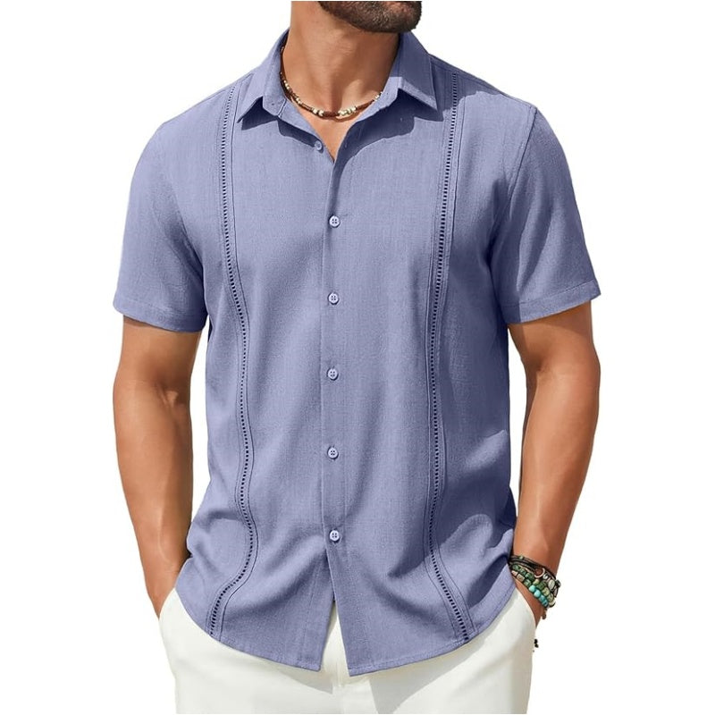 This Week's Special Price💥Men's Cuban Guayabera Shirt Short Sleeve V-Neck