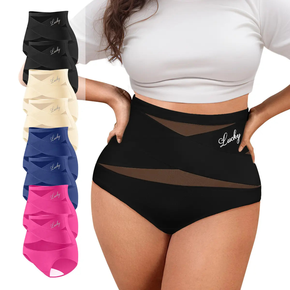 Plus-Size High-Waist Cross Tummy Control Panties