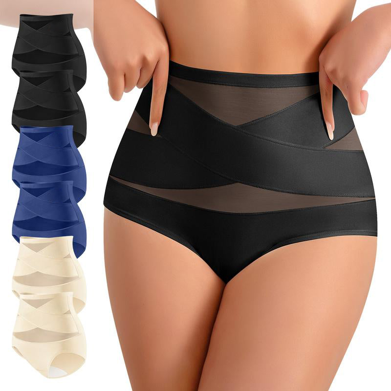 ⏰ TODAY ONLY Women’s High-Waisted Panties Multipack Lucky Letter Logo Cross-Mesh Briefs, Ultra-Soft Tummy Control Comfort Underwear