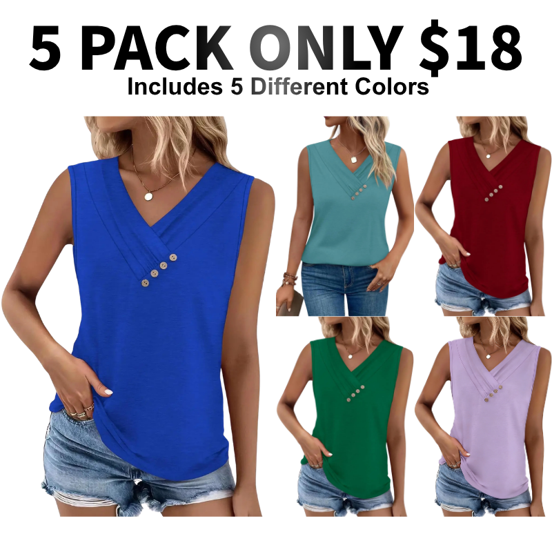 Last day discount🔥🔥Women Summer Button Down V Neck T Shirts Sleeveless Loose Fit Fashion Tops