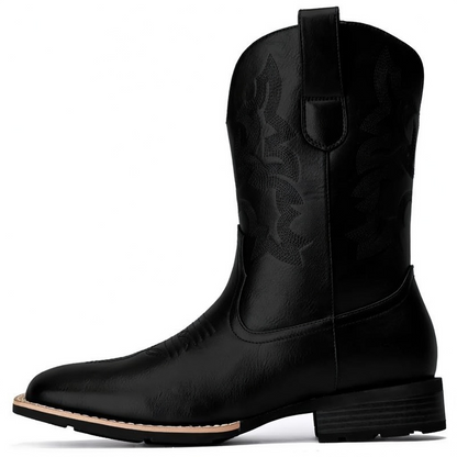 Men's Embroidered Western Square Toe Ankle Boots