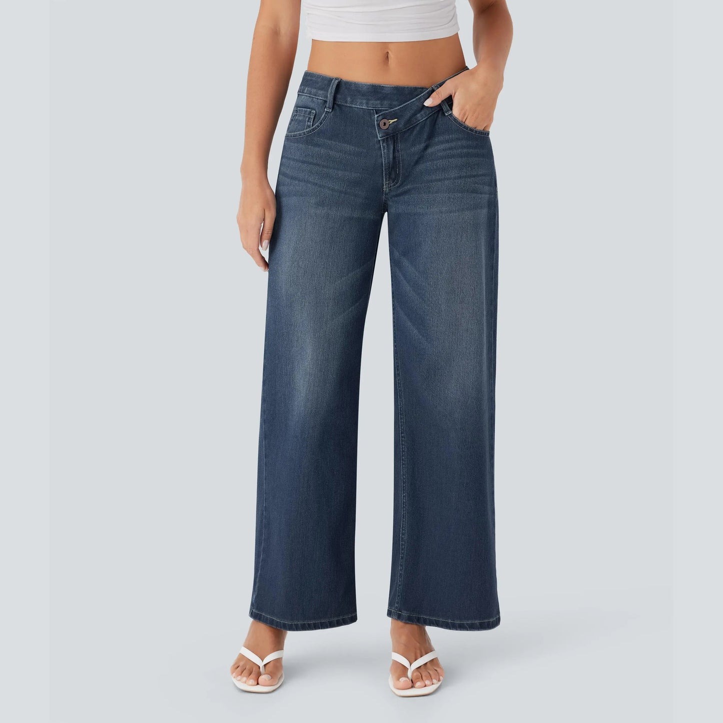 Low Rise Zipper Pockets Baggy Wide Leg Jeans