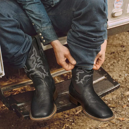 Men's Embroidered Western Square Toe Ankle Boots