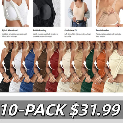 💥Round Neck Built-in Bra Ribbed Tank Top
