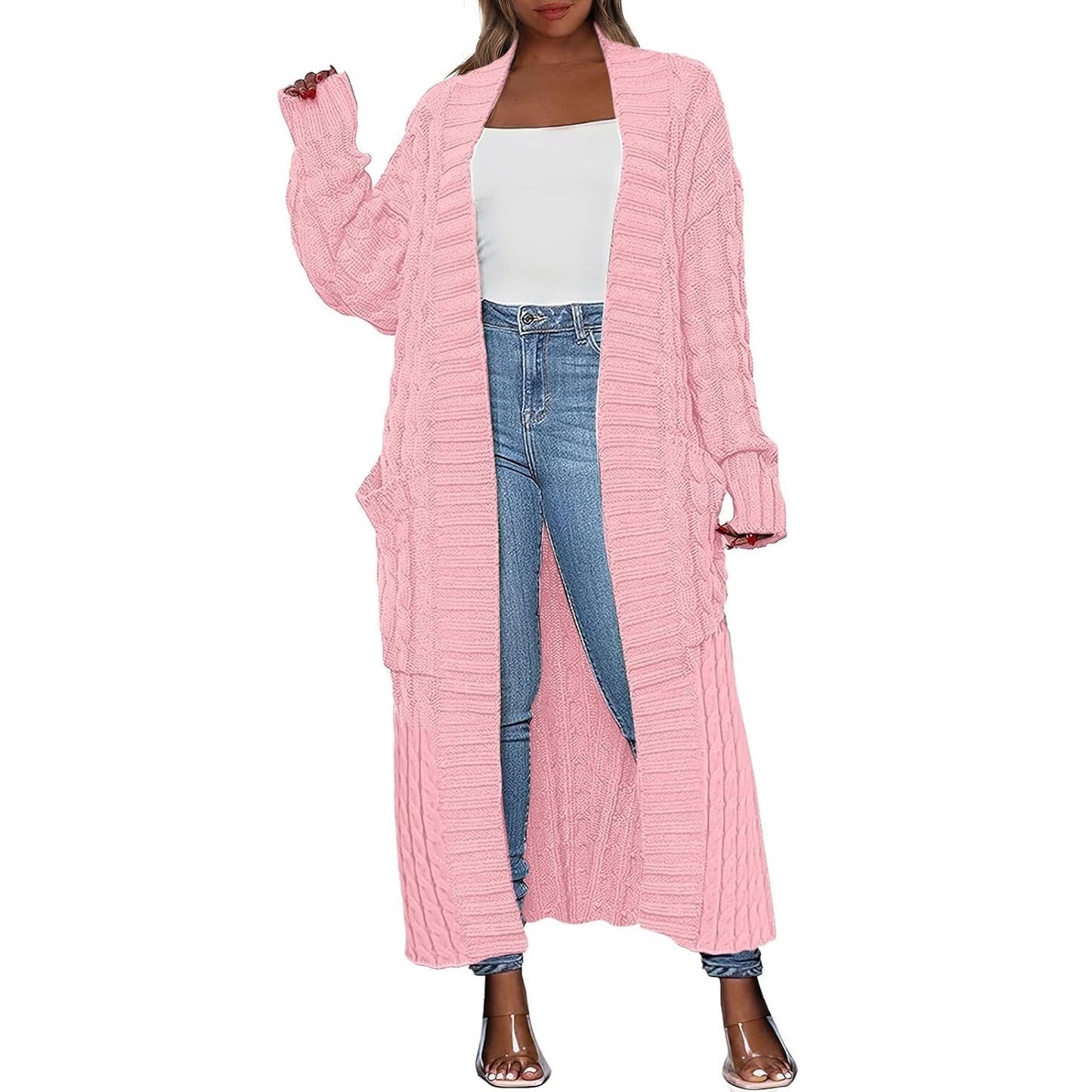 LBF-Women's Long Cardigan 2025 Oversized Coat Long Sleeve Open Cardigan Knitted Extra