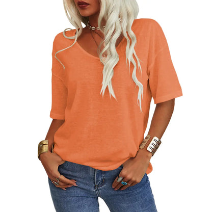 Women's V-Neck Half Sleeve Loose Casual Top