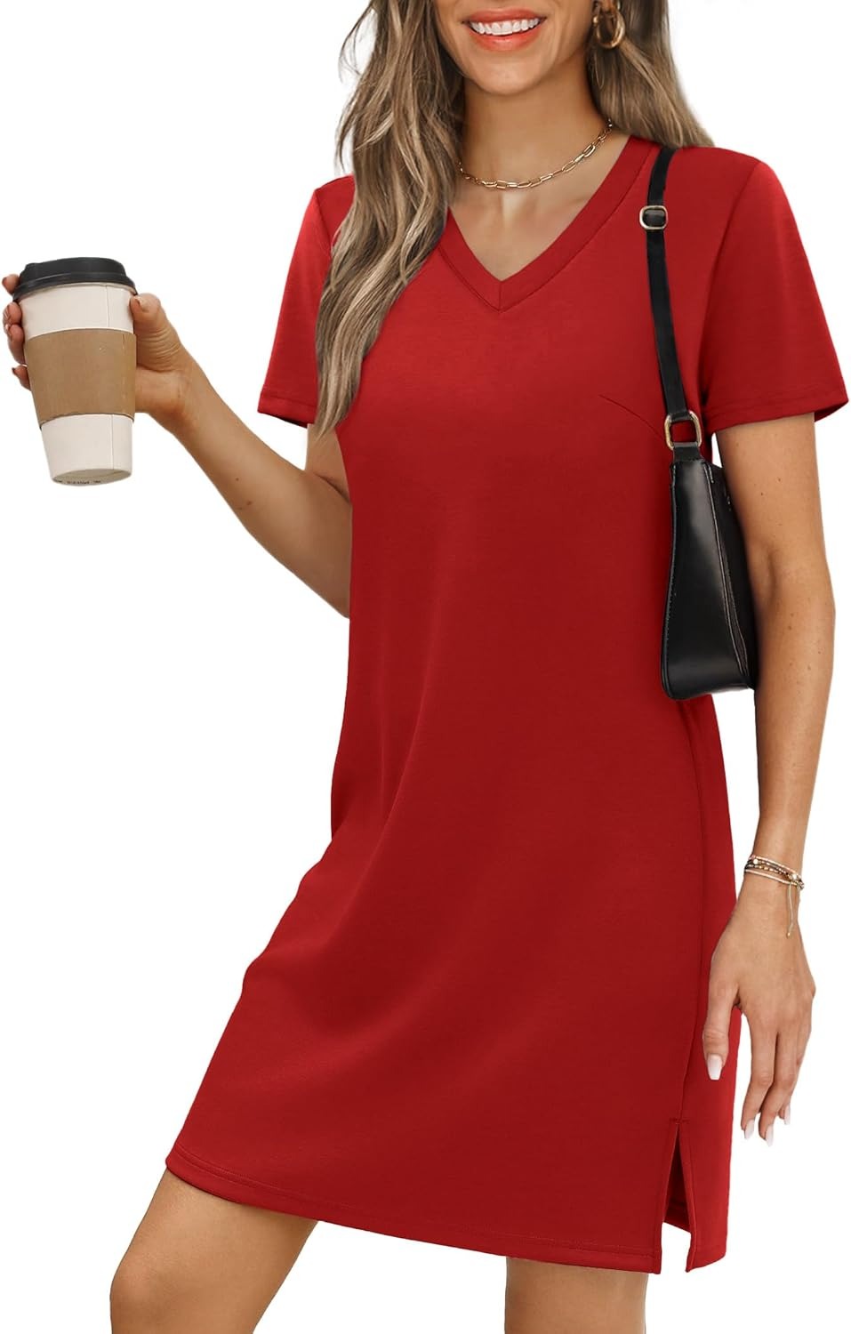 Summer Dresses for Women 2026 V-Neck Casual Sundresses T-Shirt Dress