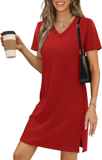Summer Dresses for Women 2026 V-Neck Casual Sundresses T-Shirt Dress