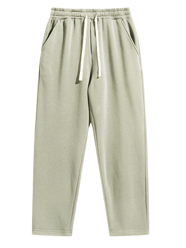 Men's Regular Fit Solid Drawstring Waist Sweatpants, Casual Pocket Design Pants for Fall & Winter, Men's Trousers for Daily Wear