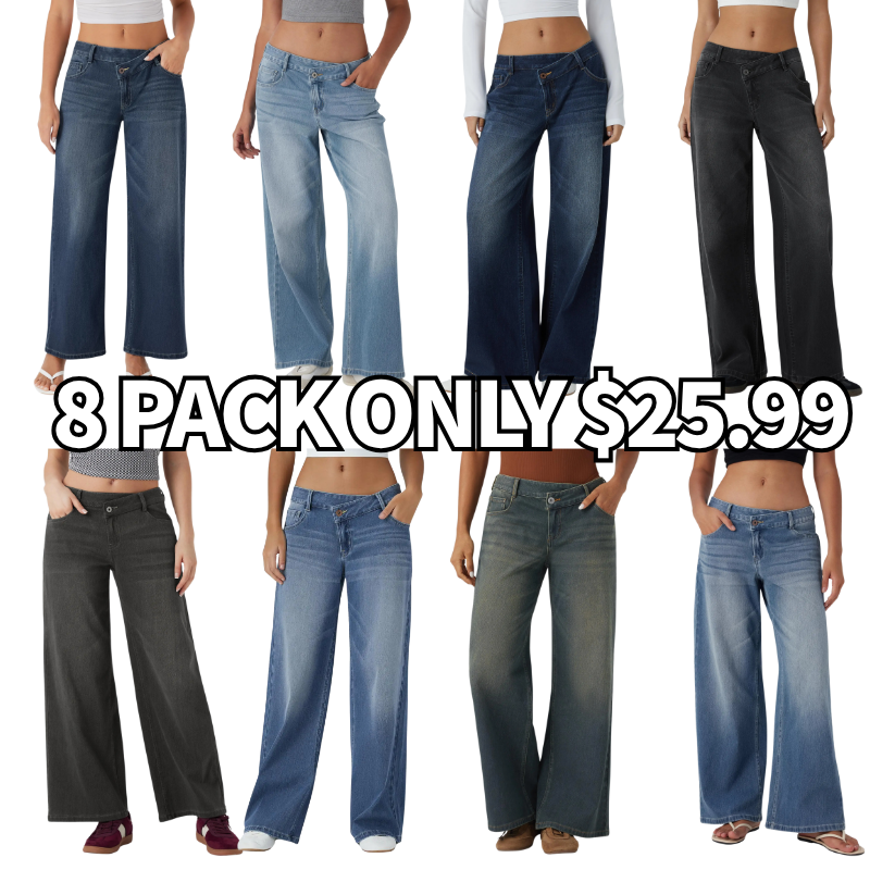 Low Rise Zipper Pockets Baggy Wide Leg Jeans