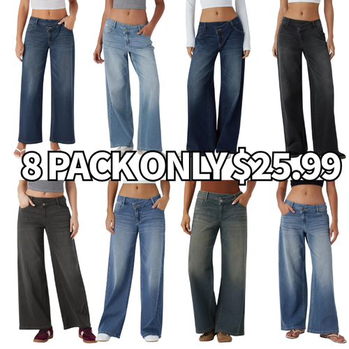 Low Rise Zipper Pockets Baggy Wide Leg Jeans