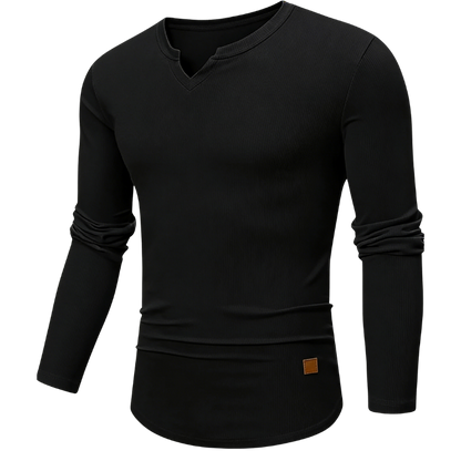 Mens Long Sleeve Muscle V-Neck Longline Ribbed Tee Shirts